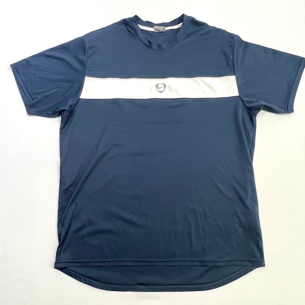 Vintage Nike Dri Fit Shirt Mens XL Navy‎ Blue White Chest Stripe Athletic Y2K